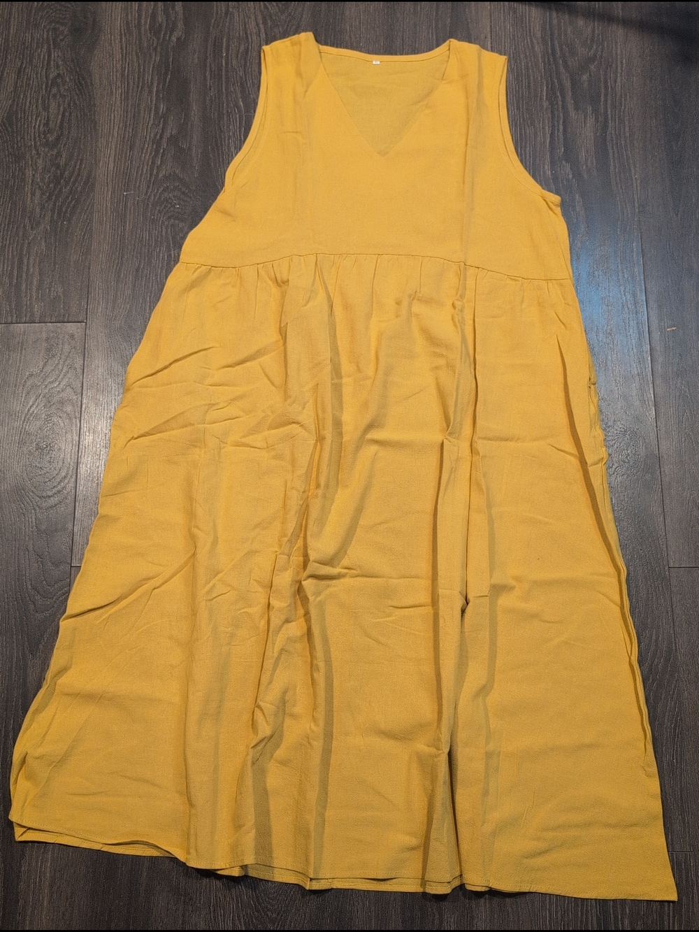 Sleeveless Mustard Yellow V-Neck Women’s Dress, Size XL